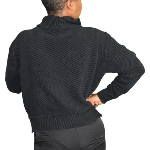 Varley Simon Sweatshirt Black Ottoman Rib Boxy Turtleneck Side Zip Size Medium - Picture 2 of 14